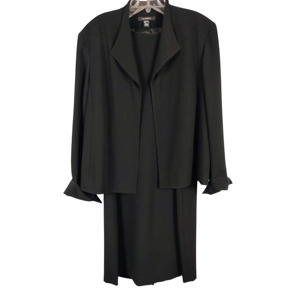 Louben Womens SZ 16 Blazer Dress Set Black Triacetate Dark Academia Professional